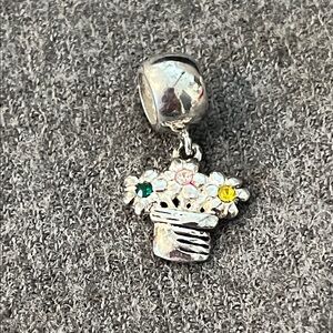 Sterling Floral Basket Slide Charm
